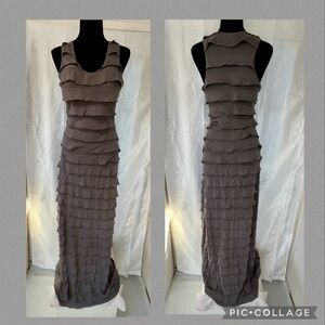 MAX EDITION Long Ruffled Grey Dress CASUAL FORMAL FLAMENCO SEMI SHEER Sz S/M